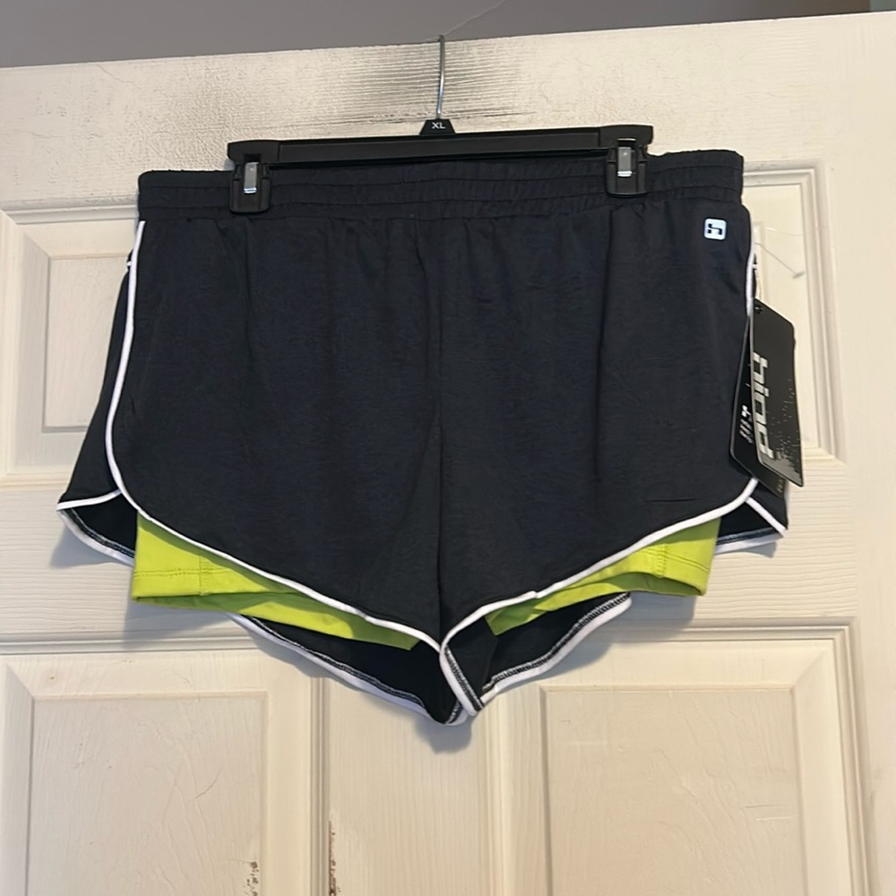 Hind Black Green Hydra Protect Solace Double-Layer Running Shorts Size Large